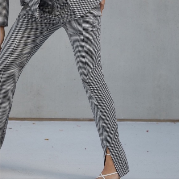 *Bloggers Favorite* Zara Houndstooth Mid Rise Front Split Trousers Sz M - Picture 3 of 14